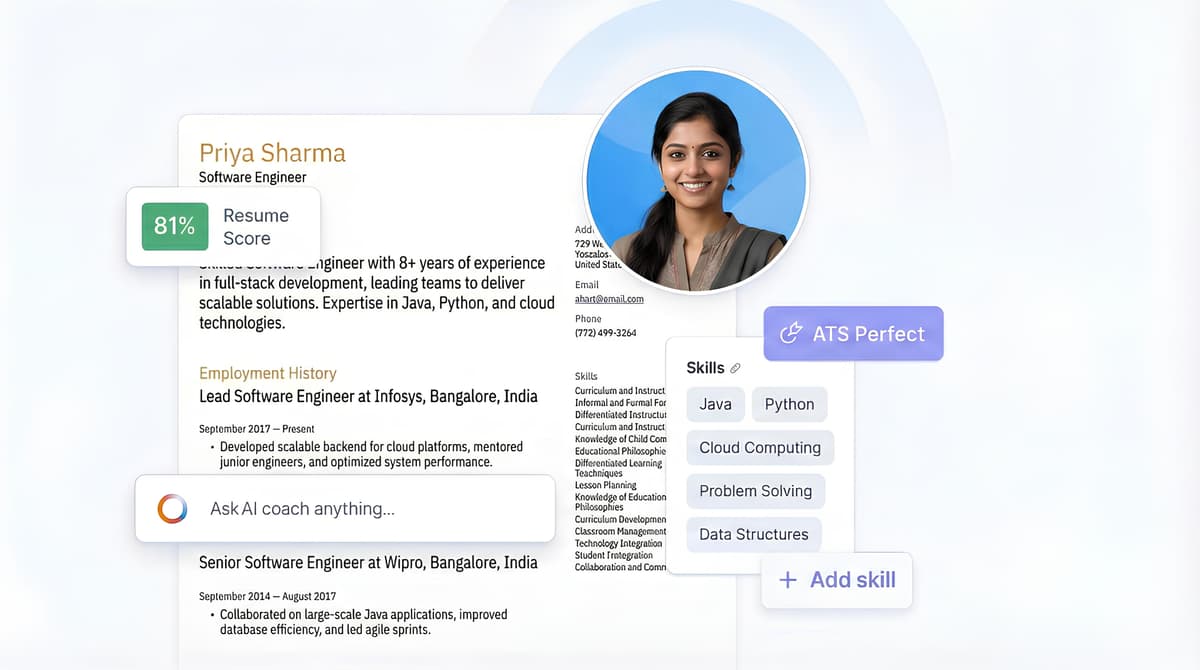 AI Resume Builder - ATS-friendly resume with score checker, skills, and professional profile